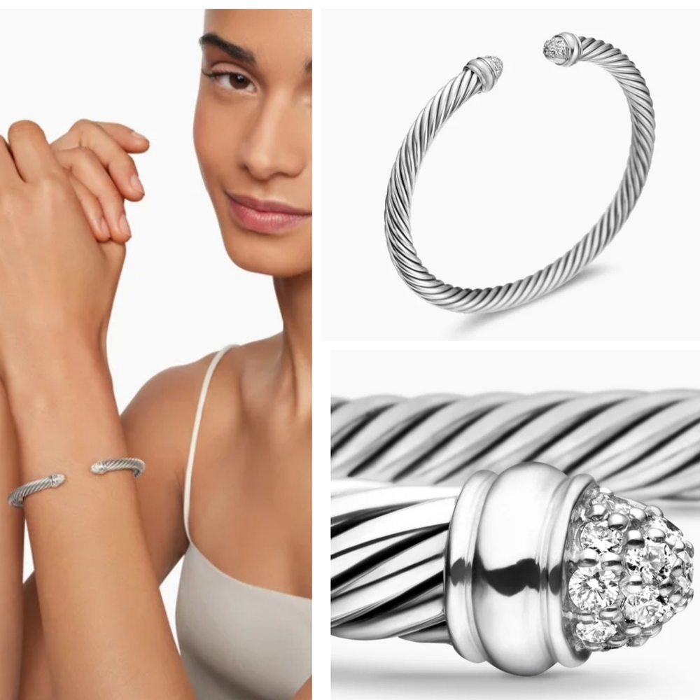 David Yurman Classic Cable Bracelet With Pavé Diamond Domes, 5mm